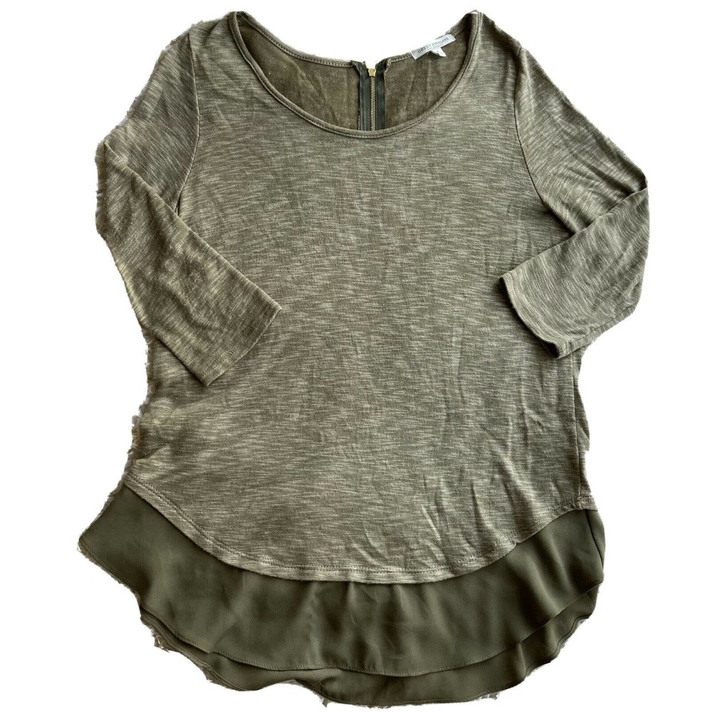 Green Envelope Shirt Sz Med Flowy Olive Green Blouse 3/4 Sleeve Peplum Womens